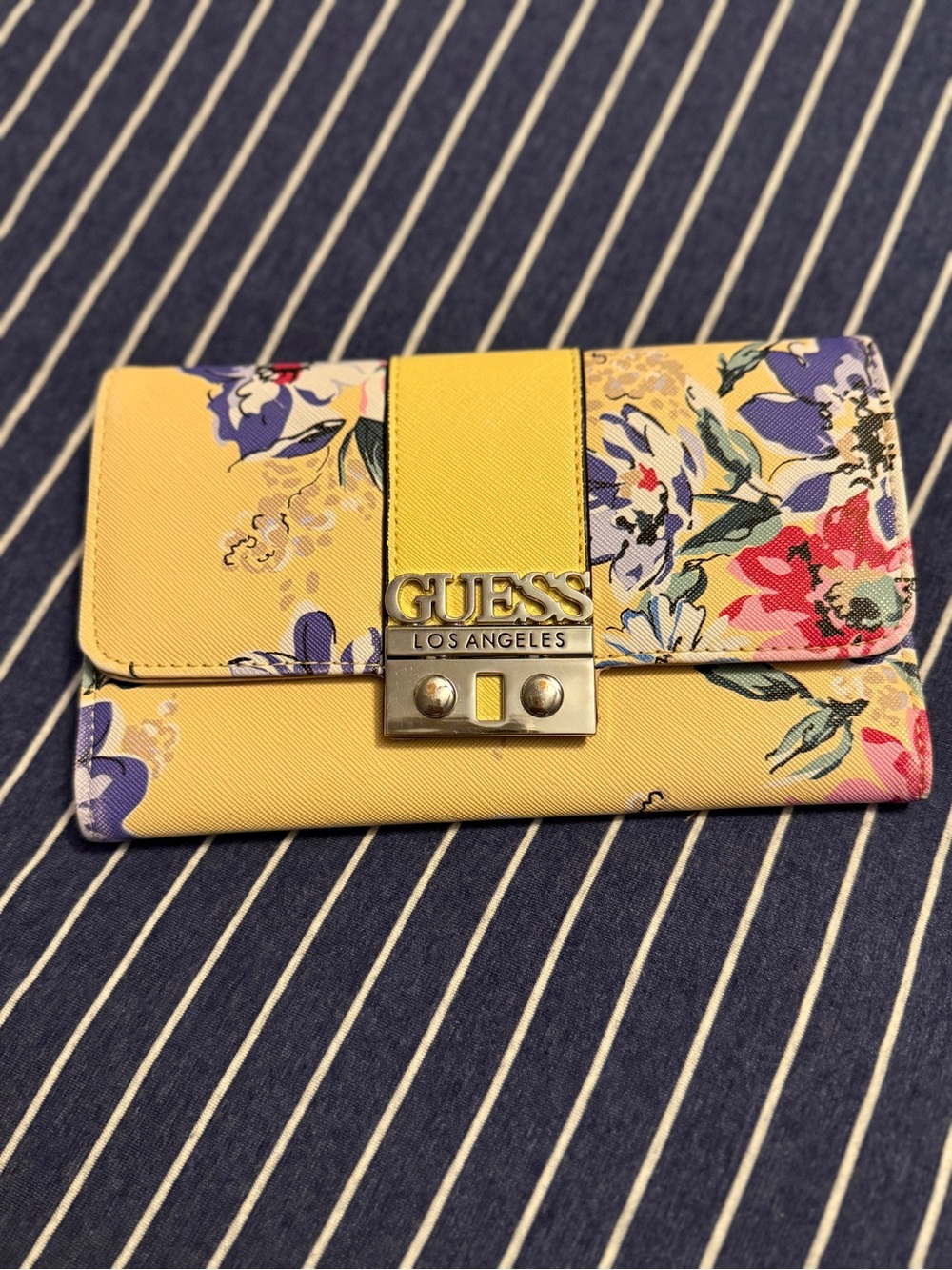 GUESS Los Angeles Yellow Floral Tri Fold Clutch Wallet